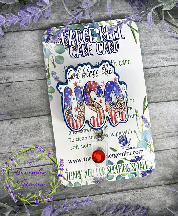 Handmade Patriotic USA ID badge reel