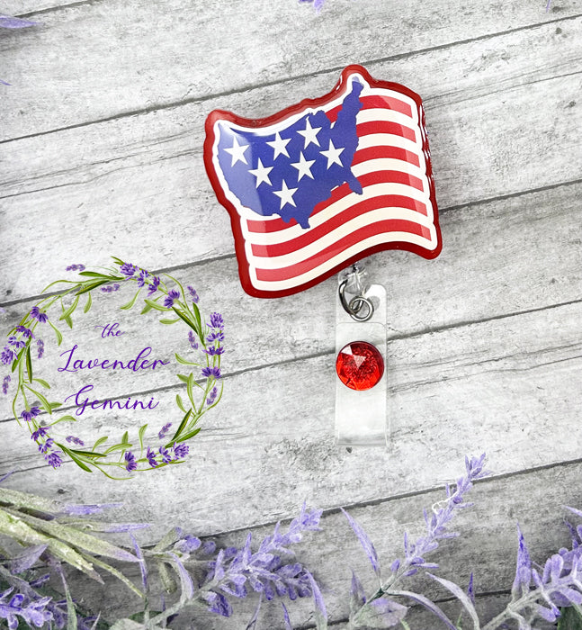 Handmade  Patriotic USA Flag Badge Reel