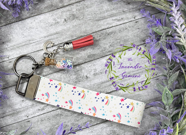 Handmade Rainbows Faux Leather Key Fob Wristlet