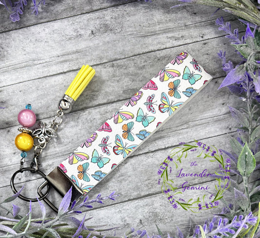 Handmade Butterflies Faux Leather Key Fob Wristlet