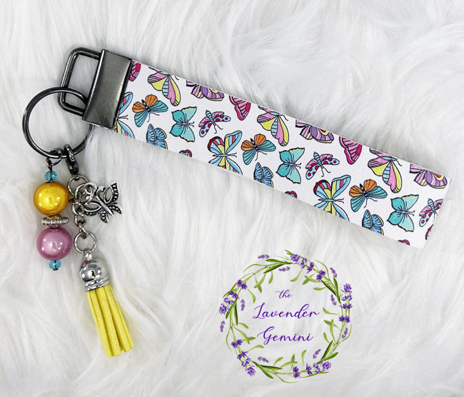 Handmade Butterflies Faux Leather Key Fob Wristlet