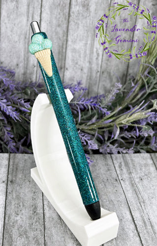 Handmade Summer Aqua ice cream cone aqua glitter pen  with free refill