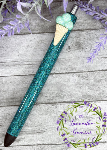 Handmade Summer Aqua ice cream cone aqua glitter pen  with free refill