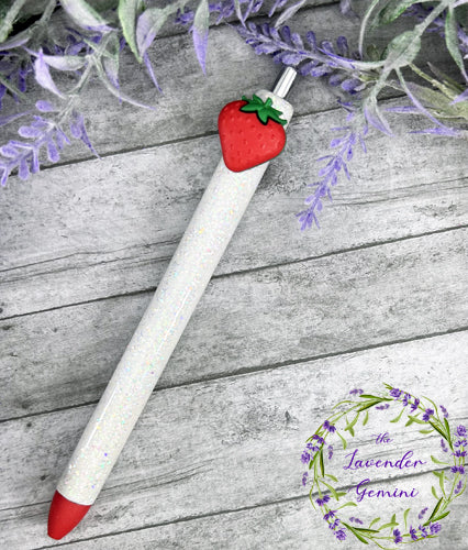 Handmade Summer Strawberry glitter pen  with free refill