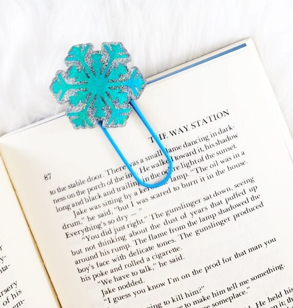 Aqua and Holographic Silver Snowflake Jumbo Paper Clip Bookmark