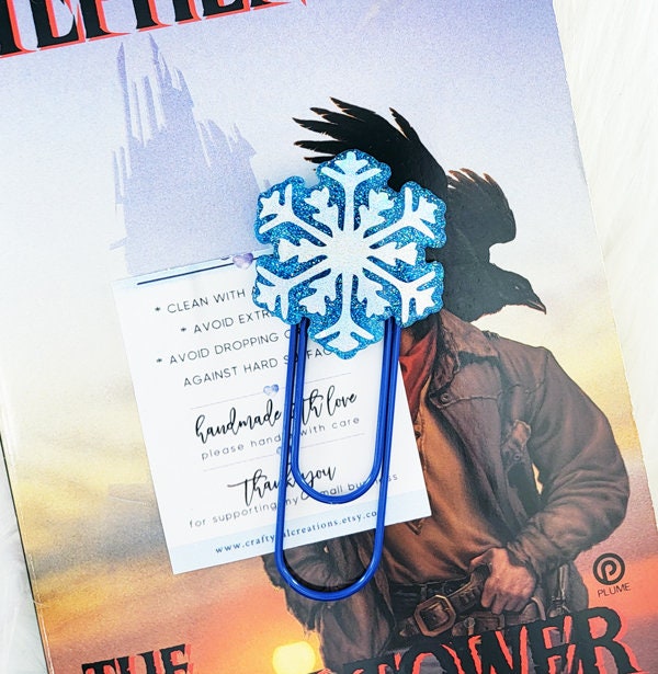 Blue and Holographic Silver Snowflake Jumbo Paper Clip Bookmark