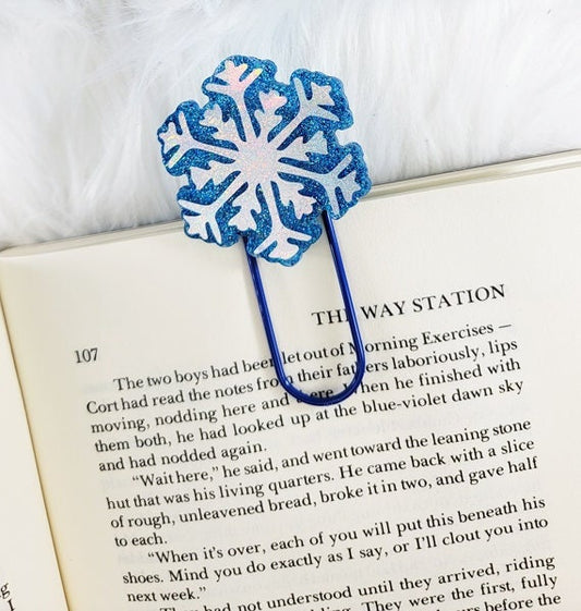 Blue and Holographic Silver Snowflake Jumbo Paper Clip Bookmark