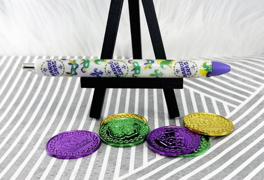 Handmade Mardi Gras  glitter pen with free refill