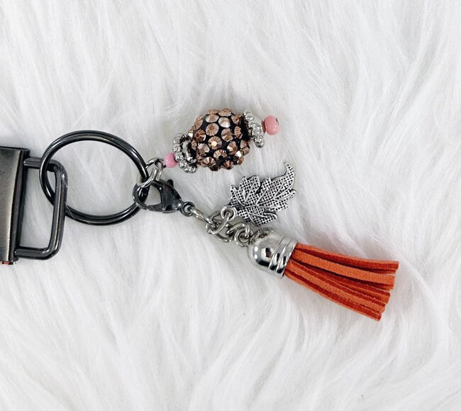 Fall Season Leaves Faux Leather Key Fob Wristlet