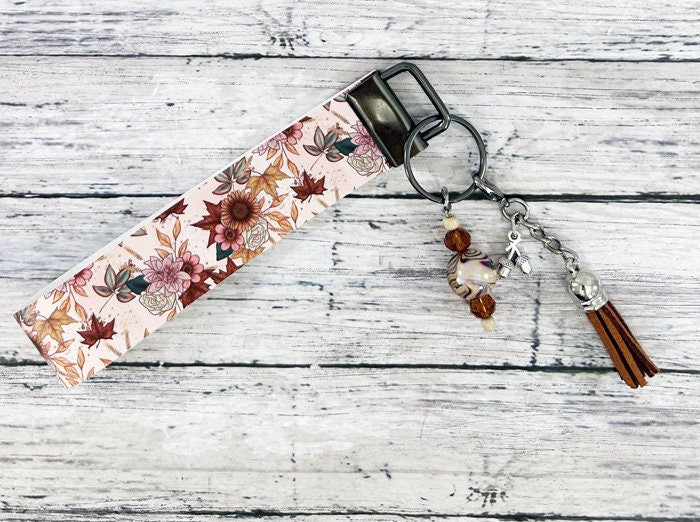 Fall Leaves Faux Leather Key Fob Wristlet