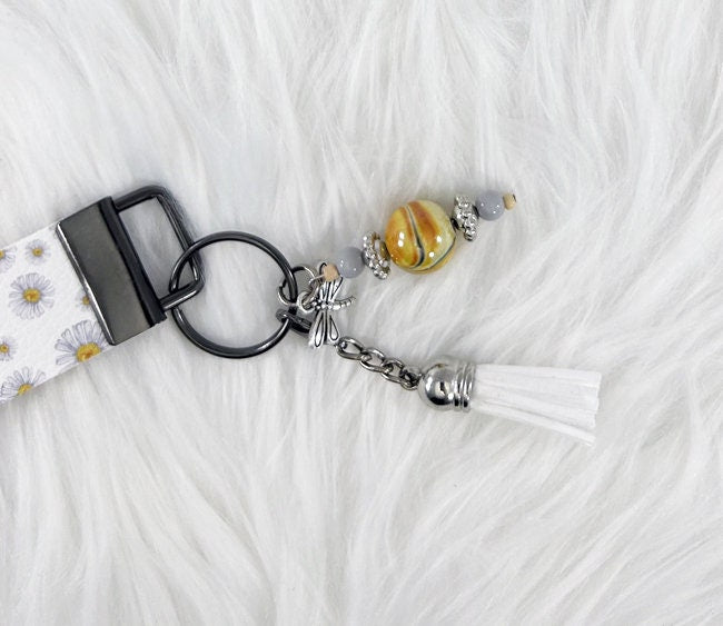 Daisies Faux Leather Key Fob Wristlet